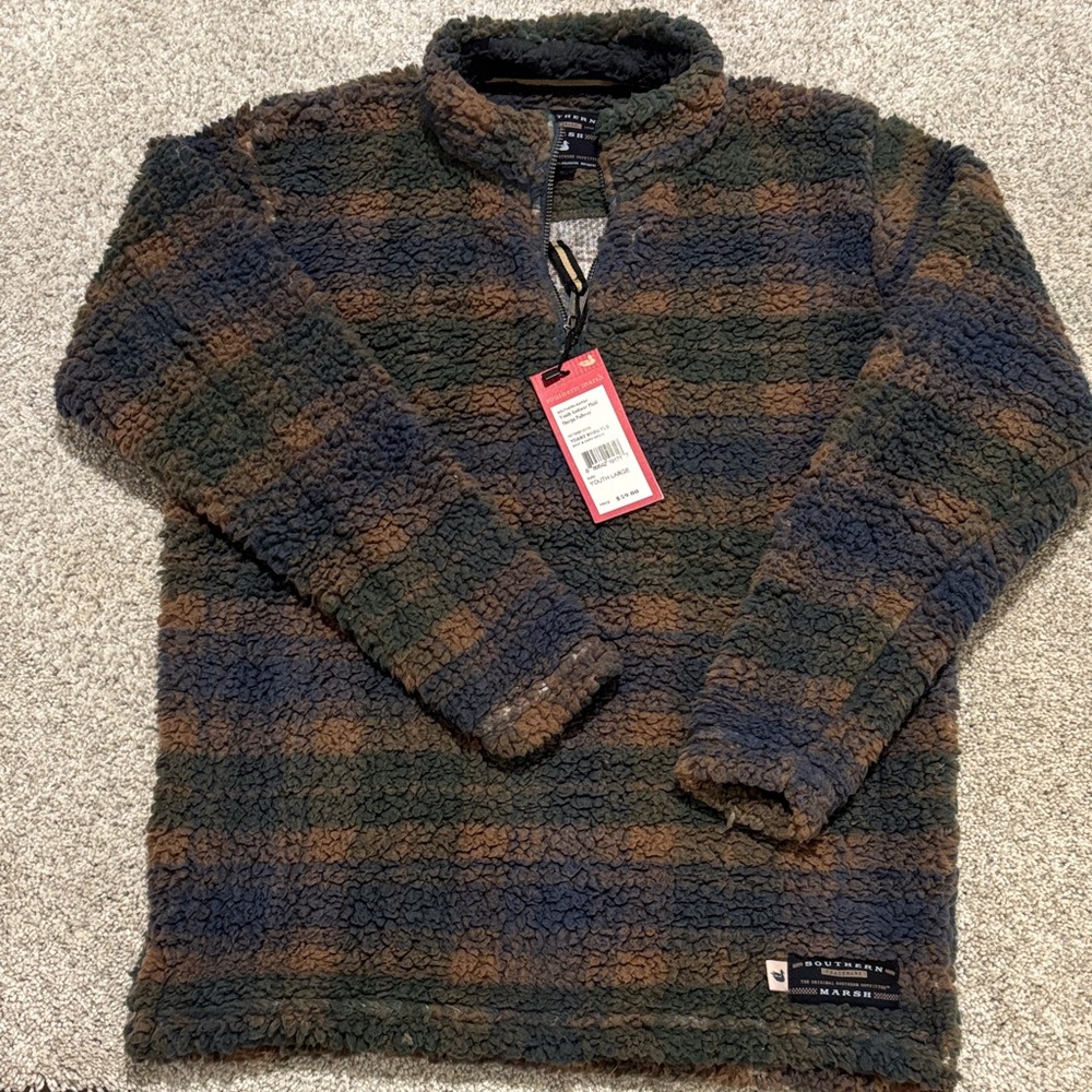 Southern Marsh Kids' Plaid Fleece Sweater - Blue and Brown